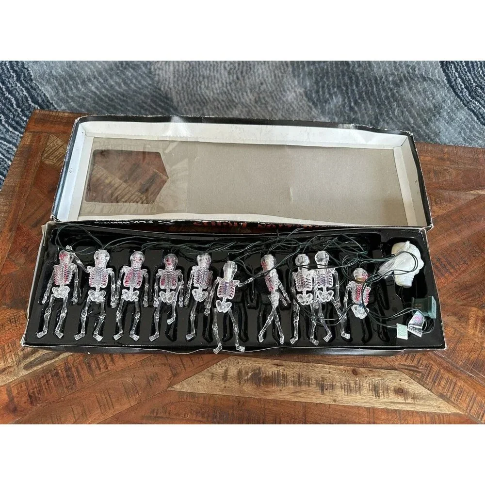 Halloween Skeleton String Lights Vintage 10 Flickering, Indoor use Only